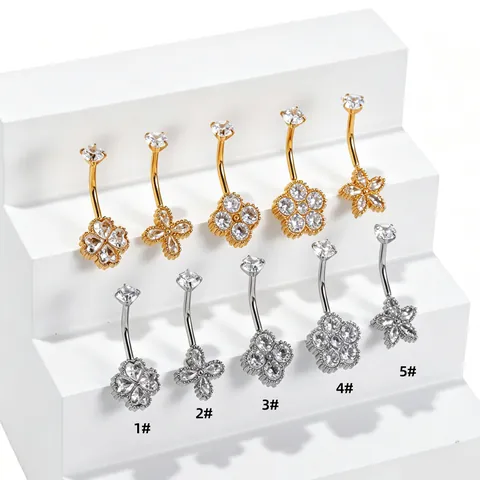 Piercing de Nombril en Acier Inoxydable 316L Zirconia Tournesol Étoile Fileté à l'Intérieur Bijoux de Mode pour Femme