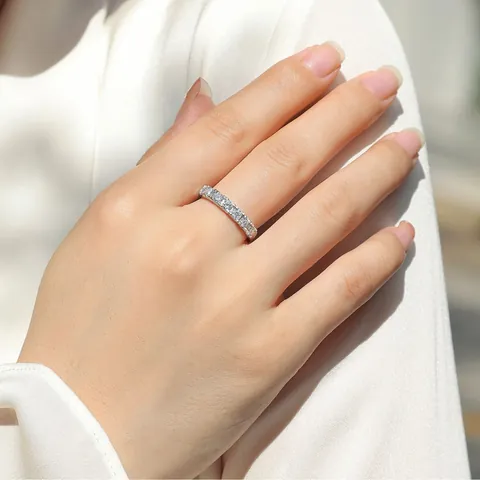 Exquisite S925 Sterling Silver Moissanite Row Ring Brilliant Cut Eternity Band Plated Gold Rose Gold Jewelry For Women