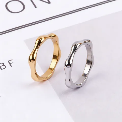Minimalist Edelstahl Welle Ring Für Damen Unregelmäßige Bambusknoten Poliert Gold Silber Retro Mode Band Ring
