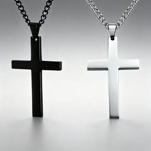 Collier Pendentif Croix en Acier Inoxydable et Alliage pour Hommes Femmes Or Argent Noir Chaîne Gourmette Mode Simple Bijoux Religieux Cadeau