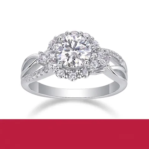 Moissanite 925 Sterling Silver Ring For Women Round Brilliant Cut Halo D Color Engagement Luxury Wedding Fashion Jewelry