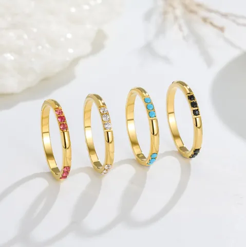 Fashion Gold Plated Stainless Steel Ring Turquoise Rhinestone Inlaid Minimalist Geometric Finger Ring For Women Jewelry