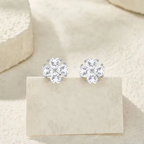 S925 Sterling Silver Four-leaf Clover Moissanite Stud Earrings For Women Heart Cut Gemstone Jewelry Gold Rose Gold Plated