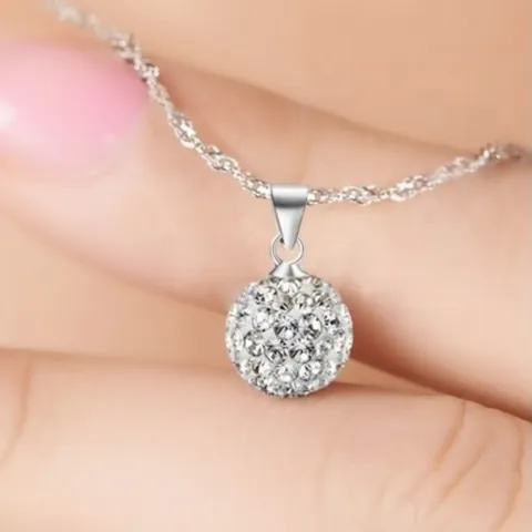 Shamballa Ball Pendant Necklace For Women Retro Creative Crystal Rhinestone Pave Sphere Pendant Only Or With Water Wave Chain Jewelry