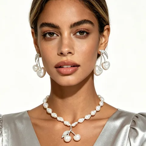 French Vintage Baroque Irregular Artificial Pearl Necklace Alloy Electroplated Gold Silver Cherry Pendant Necklace For Women Jewelry