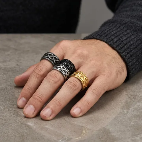 Herren Vintage Wikinger Keltischer Knoten Gewebter Titanstahl Ring Retro Punk Breiter Bandring Geometrischer Schmuck Geschenk Für Männer