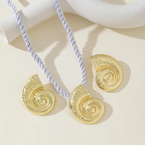 Collier Pendentif Nautile Conque en Alliage Vintage Et Boucles d'Oreilles Set Or Argent Spirale Bijoux de Plage pour Femmes