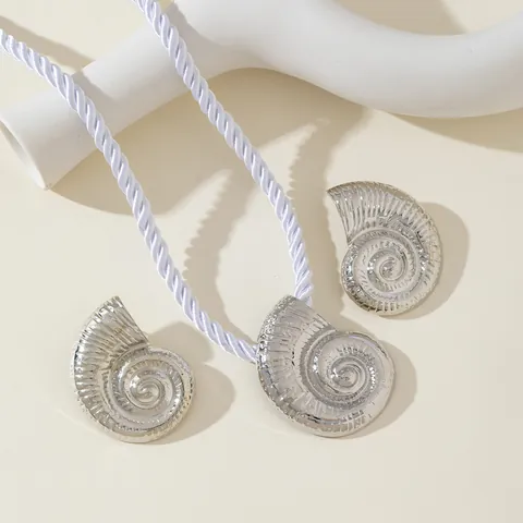 Collier Pendentif Nautile Conque en Alliage Vintage Et Boucles d'Oreilles Set Or Argent Spirale Bijoux de Plage pour Femmes