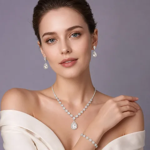 Luxury Alloy Rhinestone Jewelry Set Heart Waterdrop Butterfly Floral Bridal Necklace Earrings Bracelet Ring For Wedding Party Women