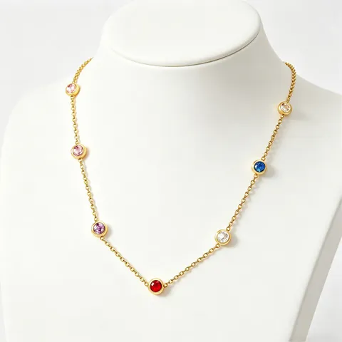 304 Stainless Steel Colorful Round Zirconia Pendant Necklace For Women Gold Plated Minimalist Bezel Set Rainbow Gemstone Jewelry