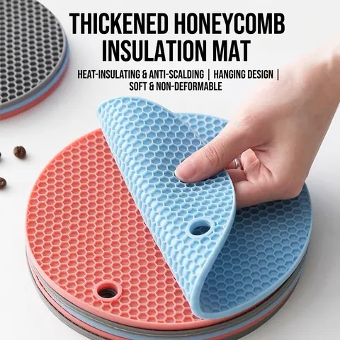 Modern Minimalist Silicone Heat Insulation Pad Honeycomb Texture Non Slip Round Place Mat Table Protector Pot Holder Kitchen