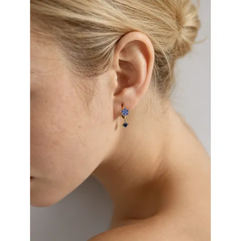 S925 Sterling Silver Flower Pendant Huggie Earrings For Women Gold Plated Colorful Zirconia Floral Dangle Earrings Fashion Jewelry
