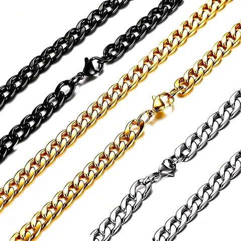 Μινιμαλιστικό Ανοξείδωτο Ατσάλι Cuban Link Κολιέ για Άνδρες Γυναίκες Hip Hop Λουστραρισμένο Curb Αλυσίδα Streetwear Κοσμήματα Βραχιόλι