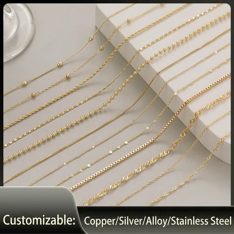 Minimalist Copper Link Chain Necklace For Women Men Gold Silver Plated DIY Jewelry Clavicle Chain Accessories For Wedding Daily Wear