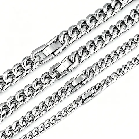 Stainless Steel Cuban Link Chain Necklace Bracelet For Men Women Polished Titanium Steel Silver Hip Hop Streetwear Jewelry