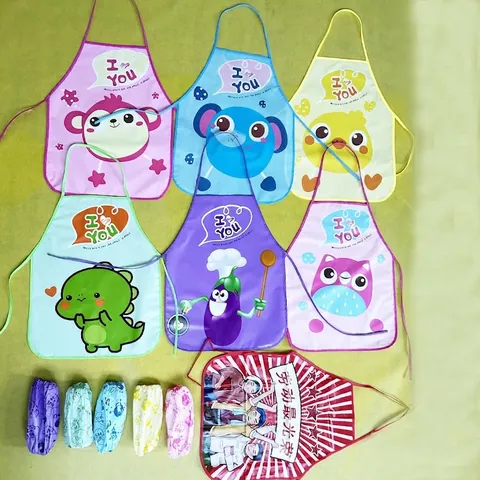 Cartoon Kids Waterproof Apron Sleeve Set EVA Oilproof Painting Smock For Toddlers Children Eating Drawing Crafting Protective Bib