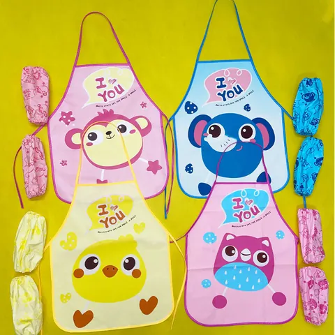 Cartoon Kids Waterproof Apron Sleeve Set EVA Oilproof Painting Smock For Toddlers Children Eating Drawing Crafting Protective Bib