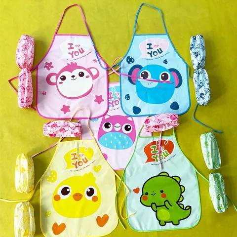 Cartoon Kids Waterproof Apron Sleeve Set EVA Oilproof Painting Smock For Toddlers Children Eating Drawing Crafting Protective Bib