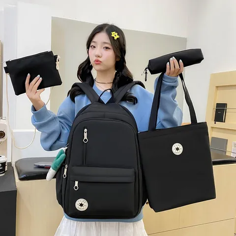 Nylon Backpack Tote Bag Crossbody Bag Pencil Case Large Capacity Breathable School Backpack For Teen Students Casual Style