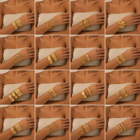 Bracciale Aperto in Acciaio Inossidabile Placcato Oro 18K per Donna Lussuoso Bracciale Rigido Geometrico Largo Vintage Gioielli Regalo