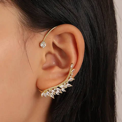 Minimalist Alloy Zircon Leaf Ear Cuff Wrap Around Earrings For Women Geometric Non Pierced Ear Bone Clip Jewelry Gift