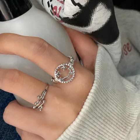 925 Sterling Silver Smiley Face Hollow Open Ring For Women Men Personality Minimalist Layered Silver Bead Ring Fashion Jewelry Accessory