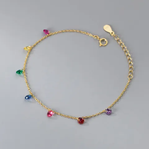 Elegant 925 Sterling Silver Colored Rhinestone Bracelet For Women Minimalist Korean Style Colorful Gemstone Hand Jewelry
