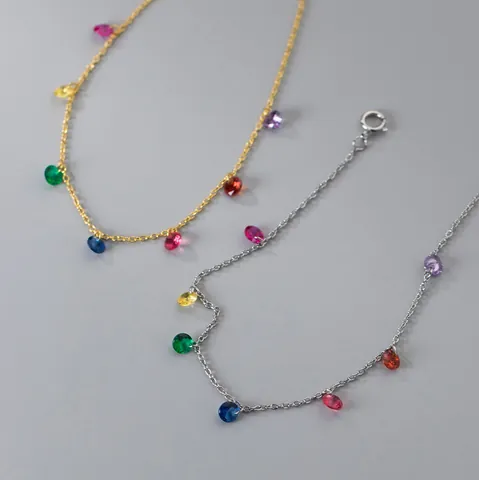 Elegant 925 Sterling Silver Colored Rhinestone Bracelet For Women Minimalist Korean Style Colorful Gemstone Hand Jewelry