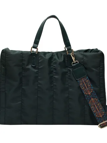 Women Large Capacity Quilted Nylon Tote Bag Fashion Commute Padded Handbag Versatile Shoulder Bag With Ethnic Pattern Wide Strap