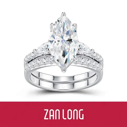 Marquise Cut Moissanite Stackable Ring Set 925 Sterling Silver Wedding Engagement Jewelry For Women Silver Band Bridal Rings