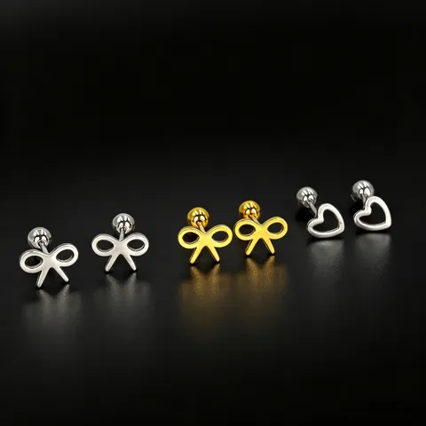 Minimalist Stainless Steel Bowknot Heart Stud Earrings For Women Tiny Helix Piercing Earring Gold Silver Plated Jewelry Gift