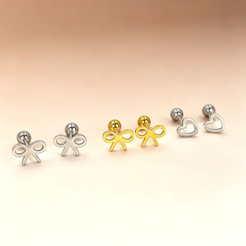 Minimalist Stainless Steel Bowknot Heart Stud Earrings For Women Tiny Helix Piercing Earring Gold Silver Plated Jewelry Gift