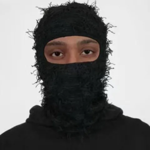 Distressed Knitted Balaclava Fringe Tassel Full Face Mask Windproof Warm Streetwear Punk Style Unisex