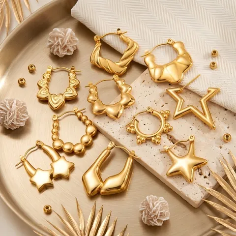 Mode Edelstahl Gold Creolen Für Damen Personalisierte Punk Unregelmäßige Herz Stern Geometrische Tropfen Ohrstecker Schmuck