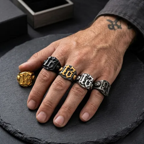 Vintage Punk Titanium Steel Skull Number 13 Ring For Men Gothic Biker Signet Ring Retro Hip Hop Street Jewelry