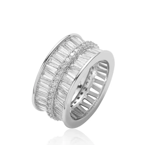 Anello Hip Hop con Doppia Fila di Zirconia in Rame T-Square Geometrico per Uomo Donna Moda Lussuoso Gioiello Anello Statement