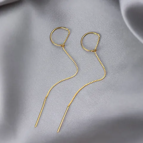 Minimalist Copper Long Chain Threader Earrings For Women With 925 Sterling Silver Post Geometric Ear Line Jewelry Birthday Gift Gold Silver Black