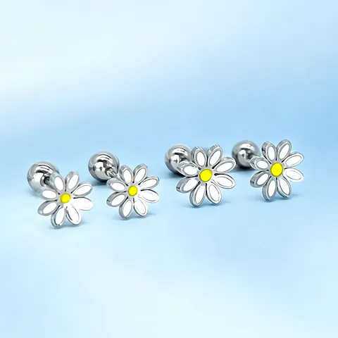 Frische Edelstahl Gänseblümchen Ohrstecker Für Damen Süße Weiße Emaille Blume Ohrringe Mode Schmuck Mit Schraubverschluss