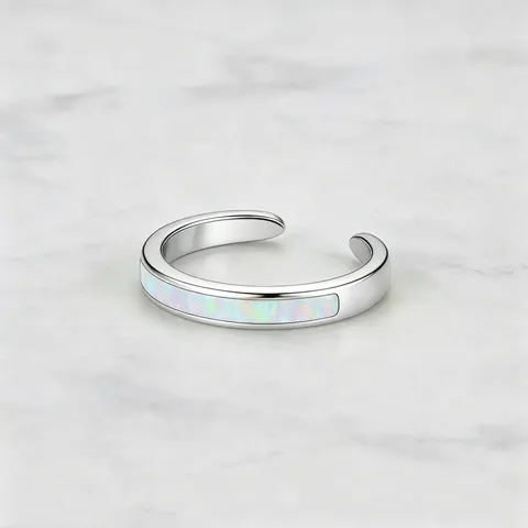 Anillo de Dedo del Pie de Plata de Ley S925 con Ópalo Incrustado Minimalista Geométrico Ajustable Joyería de Pies Mujer