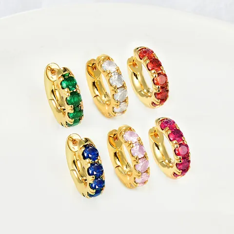 Vintage Emerald Green Zirconia Huggie Hoop Earrings Gold Plated Copper Retro Round Small Earrings For Women Elegant Jewelry