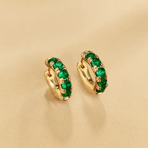 Vintage Emerald Green Zirconia Huggie Hoop Earrings Gold Plated Copper Retro Round Small Earrings For Women Elegant Jewelry