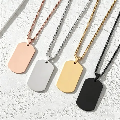 Roestvrijstalen Dog Tag Hanger Halsketting Voor Heren Dames Graveerbare Blanco Leger ID Plaat Box Bolletjesketting Minimalistische Industriële Sieraden