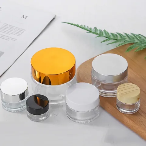 Transparent Glass Cosmetic Jar 2oz Refillable Cream Pot With Black Lid For Eye Cream Lotion Storage Empty Makeup Travel Container
