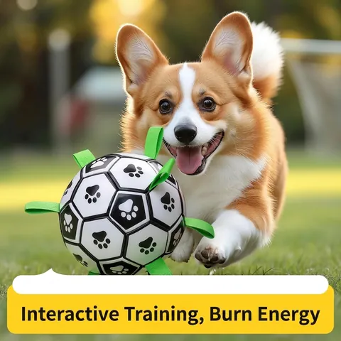 Durable Dog Soccer Ball With Grab Tabs Interactive Pet Football Toy For Small Medium Large Dogs Outdoor Training Toy With Pump