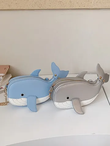 Damen Süße Walform PU Leder Umhängetasche Cartoon Tiermuster Kette Schultertasche Mode Japanischen Stil Handtasche