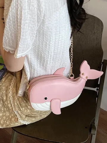 Damen Süße Walform PU Leder Umhängetasche Cartoon Tiermuster Kette Schultertasche Mode Japanischen Stil Handtasche