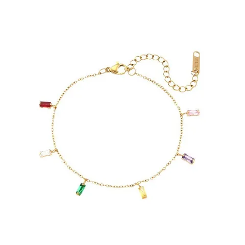 Edelstahl Mehrfarbige Zirkonia Anhänger Halskette Für Damen Vergoldet Geometrische Rechteck Runde Edelstein Armband Mode Schmuck Zubehör