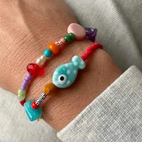 Pulseras de Cuentas para Mujer Pez de Cerámica Perla Artificial Imitación Cuentas de Vidrio Estilo Bohemio Vacaciones Color Dopamina
