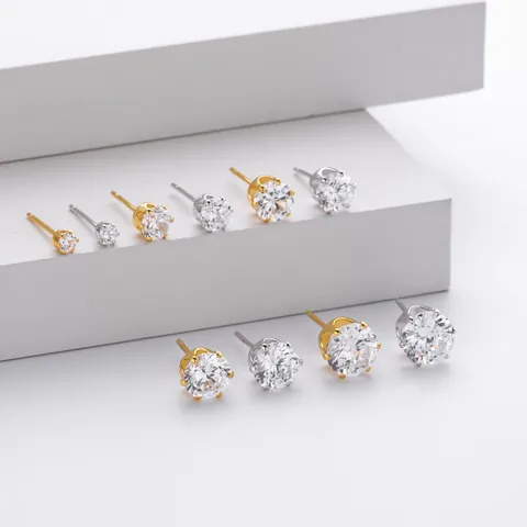 925 Sterling Silver Six Prong Stud Earrings For Women With Zirconia Moissanite Brilliant Round Cut Classic Jewelry Gift