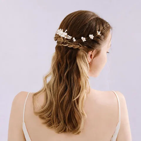 Handmade Bridal Hair Accessories Combination With Alloy Flower Metal Leaf Imitation Artificial Pearl Rhinestone Wedding Headpiece Jewelry